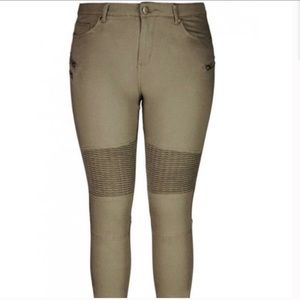 City Chic | Plus Khaki Moto Zip Front Pants 24